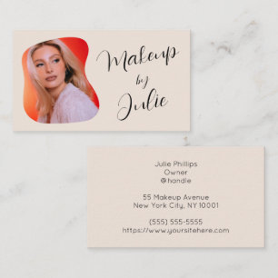 Tarjeta De Visita Maquillaje de foto con letra cursiva negra