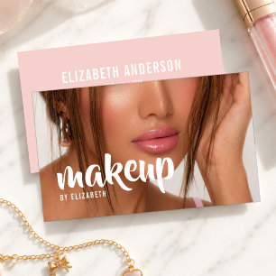 Tarjeta De Visita Maquillaje de foto con letra script rosa sonrojado