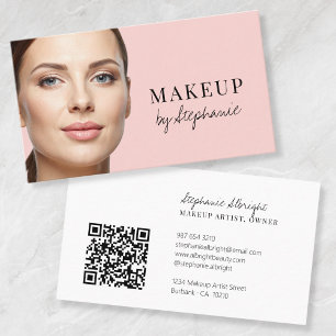 Tarjeta De Visita Maquillaje de foto de escritura en negro rosa rubo