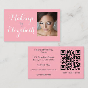 Tarjeta De Visita Maquillaje de Foto de Escritura en Rosa y Blanco