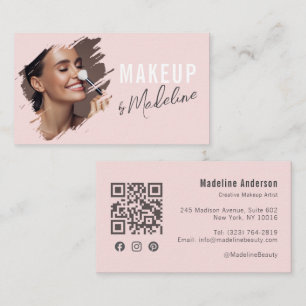 Tarjeta De Visita Maquillaje de foto de guión gris rosa sonrojado