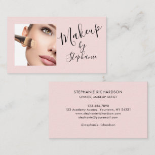 Tarjeta De Visita Maquillaje de foto de guión negro rosa rubor