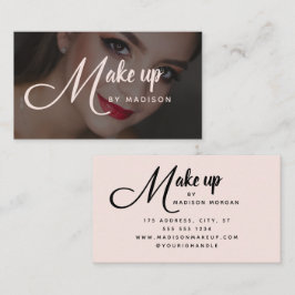 Tarjeta De Visita Maquillaje de foto elegante en guión negrita rosa 