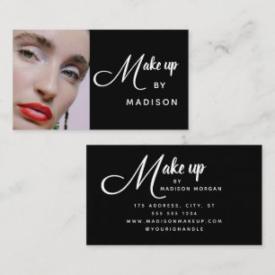 Tarjeta De Visita Maquillaje de Foto en Blanco y Negro con Letra Neg