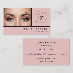 Tarjeta De Visita Maquillaje de Foto Moderna Rosa Sonrojado