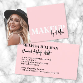 Tarjeta De Visita Maquillaje de foto negra rosa