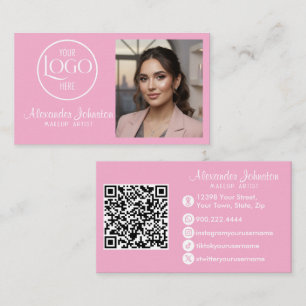 Tarjeta De Visita Maquillaje de Foto Personalizado Escritura Rosa Bl