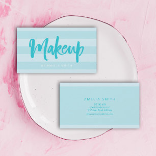 Tarjeta De Visita Maquillaje de guión de pincel de franjas azules de