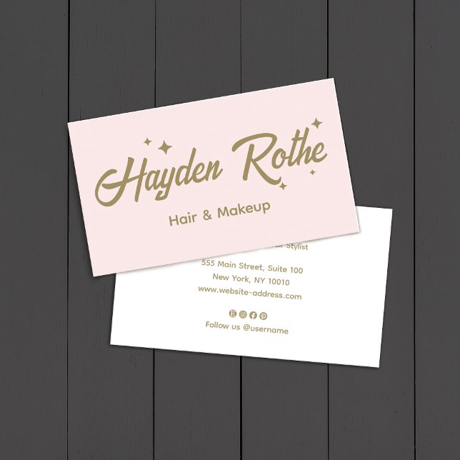 Tarjeta De Visita Maquillaje de guiones de Estrellas Retro Rosa y Es (Subido por el creador)