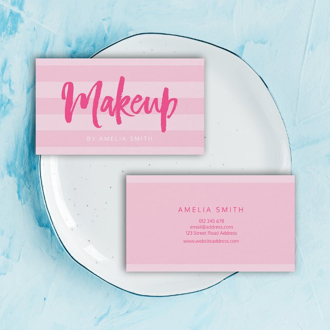Tarjeta De Visita Maquillaje de guiones de pincel de franjas rosadas (Subido por el creador)