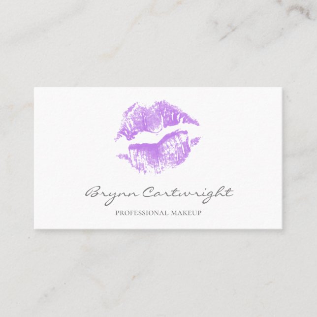 Tarjeta De Visita Maquillaje de labios impresos de un beso púrpura r (Anverso)