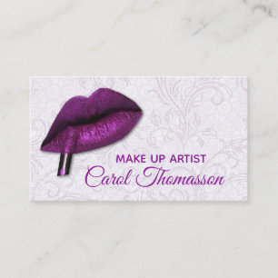 Tarjeta De Visita Maquillaje de Labios Morados