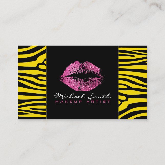 Tarjeta De Visita Maquillaje De Labios Rosa Artis Piel De Cebra Mode (Anverso)