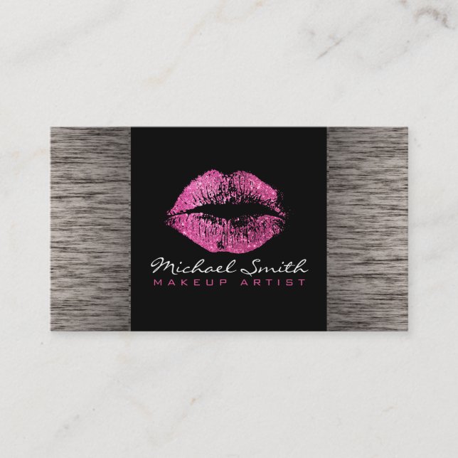 Tarjeta De Visita Maquillaje De Labios Rosados Artis Madera Moderna  (Anverso)