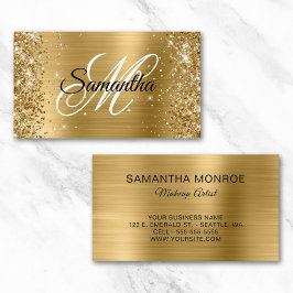 Tarjeta De Visita Maquillaje de monograma elegante de papel de oro b