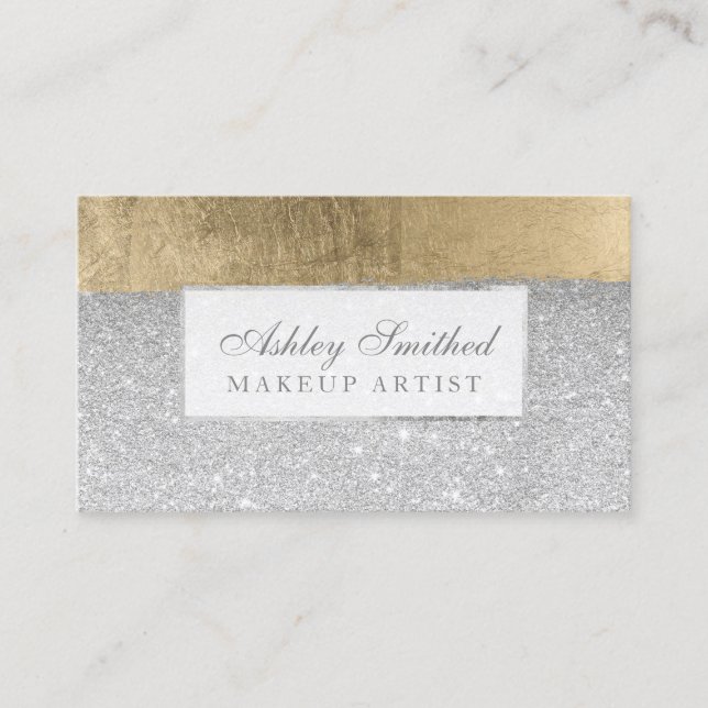 Tarjeta De Visita Maquillaje de plata moderno de las pinceladas del (Anverso)