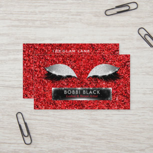 Tarjeta De Visita Maquillaje de plata rojo del encanto del purpurina