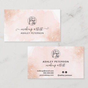 Tarjeta De Visita maquillaje del logo de pinceles rosa Rosa Gold pur