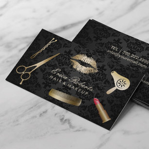 Tarjeta De Visita Maquillaje del salón de belleza y damasco elegante