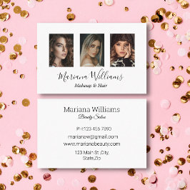 Tarjeta De Visita maquillaje elegante de escritura a mano y fotos de