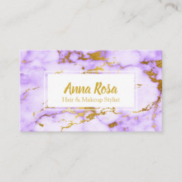Tarjeta De Visita Maquillaje elegante de mármol púrpura del oro del
