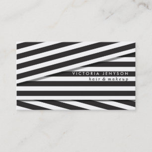 Tarjeta De Visita Maquillaje elegante del pelo de las rayas blancos
