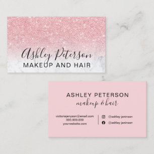 Tarjeta De Visita Maquillaje elegante tipografía mármol purpurina ro