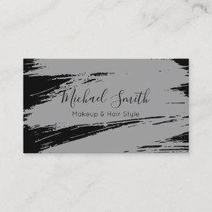 Tarjeta De Visita Maquillaje Estilo de Pelo Moderno Gris Pincelada