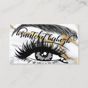 Tarjeta De Visita Maquillaje Eyelash Brows QRCode Logo Mármol blanco