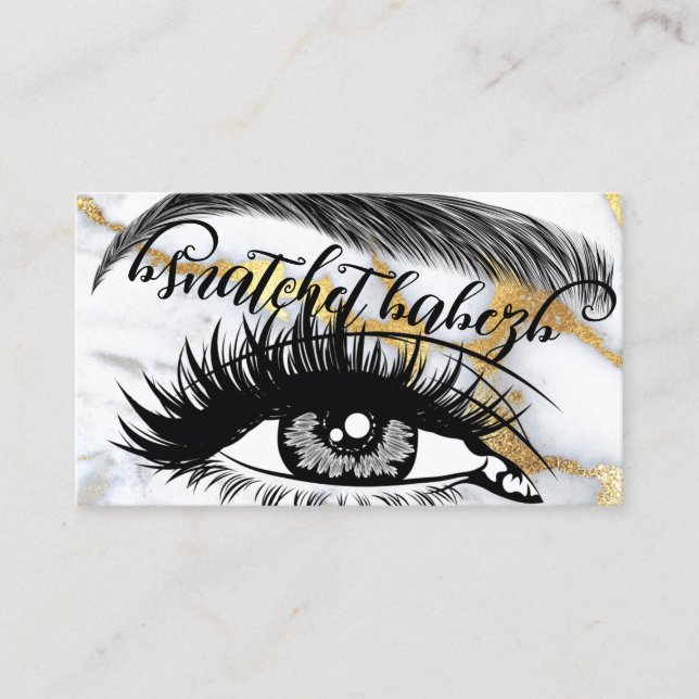 Tarjeta De Visita Maquillaje Eyelash Brows QRCode Logo Mármol blanco (Anverso)