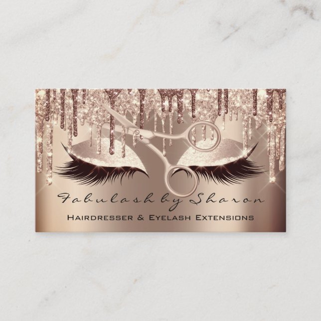 Tarjeta De Visita Maquillaje Eyelash Peluquería Tijeras Rosa Derrame (Anverso)