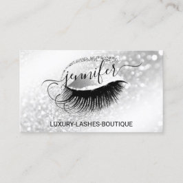 Tarjeta De Visita Maquillaje Eyelash QR Código Purpurina Gris Plata