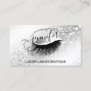 Tarjeta De Visita Maquillaje Eyelash QR Código Purpurina Gris Plata