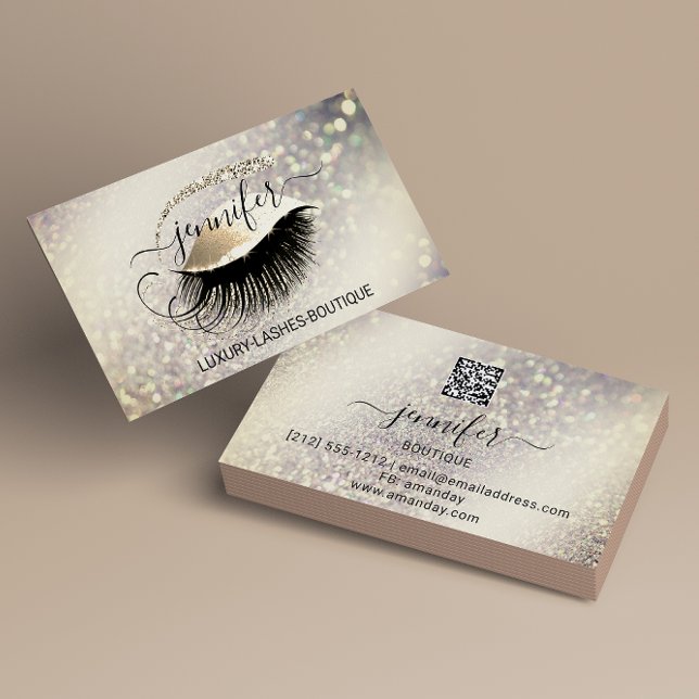 Tarjeta De Visita Maquillaje Eyelash QR Código Purpurina Lux Gold (Subido por el creador)