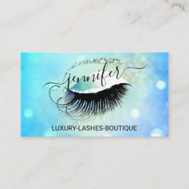 Tarjeta De Visita Maquillaje Eyelash QR Código Purpurina Oro Azul