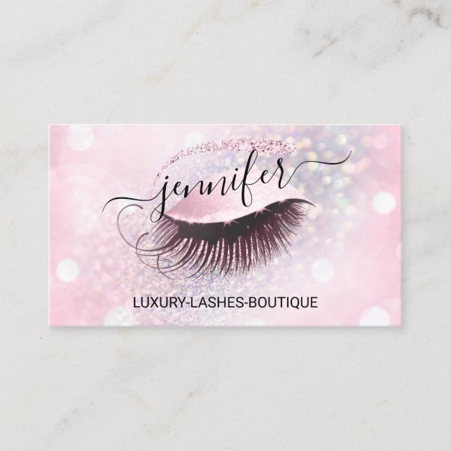 Tarjeta De Visita Maquillaje Eyelash QR Código Purpurina Rosa Diaman (Anverso)