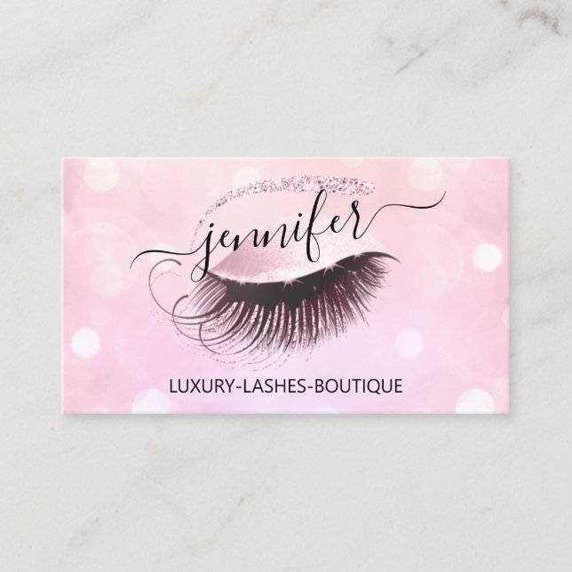 Tarjeta De Visita Maquillaje Eyelash QR Código Purpurina Rosa Logoti (Anverso)