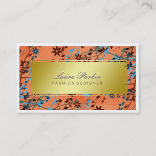 Tarjeta De Visita Maquillaje Floral Artista Cabello Estilista Naranj