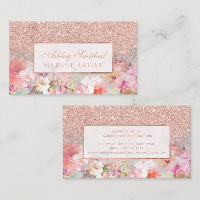 Tarjeta De Visita Maquillaje floral de la acuarela del falso (Anverso / Reverso)