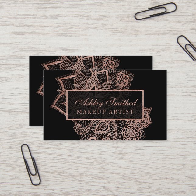 Tarjeta De Visita Maquillaje floral del cordón del falso purpurina (Anverso/Reverso In Situ)
