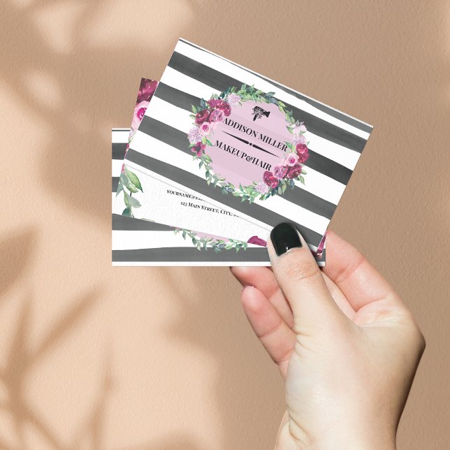 Tarjeta De Visita maquillaje floral moderno y profesional y peluquer (Subido por el creador)