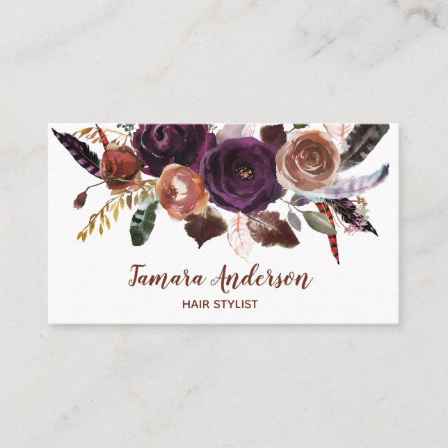 Tarjeta De Visita Maquillaje floral púrpura profesional del (Anverso)