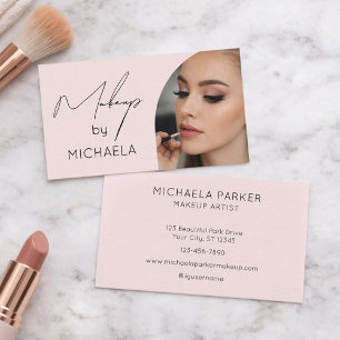 Tarjeta De Visita Maquillaje fotográfico de escritura rosa y negro r
