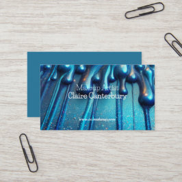 Tarjeta De Visita Maquillaje Glam Brillante Azul Goteante