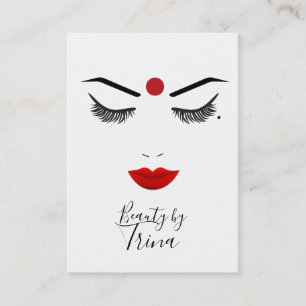 Tarjeta De Visita Maquillaje Hindu Dot Beauty Pestañas y Labios Rojo