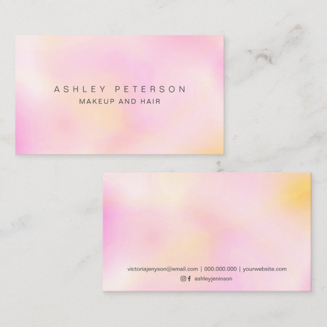 Tarjeta De Visita Maquillaje holográfico moderno de perlas rosadas (Anverso / Reverso)