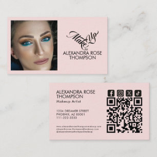 Tarjeta De Visita Maquillaje Icono Social Código Qr Escritura Rosa R