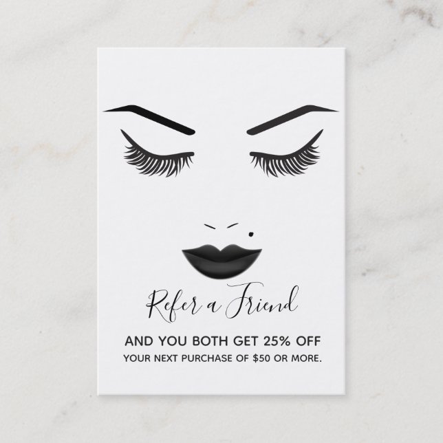 Tarjeta De Visita Maquillaje Labios Negros Cara Pestañas Salón de Re (Anverso)