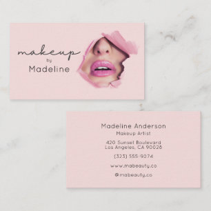 Tarjeta De Visita Maquillaje Moderno Rosa Rubor Negro Script