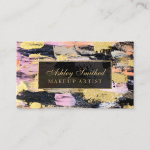 Tarjeta De Visita Maquillaje negro rosado de acrílico de las